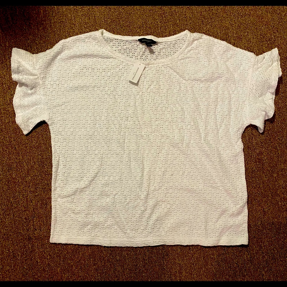 Banana Republic Factory White Eyelet Flutter Short Sleeve Blouse Size M BNWT